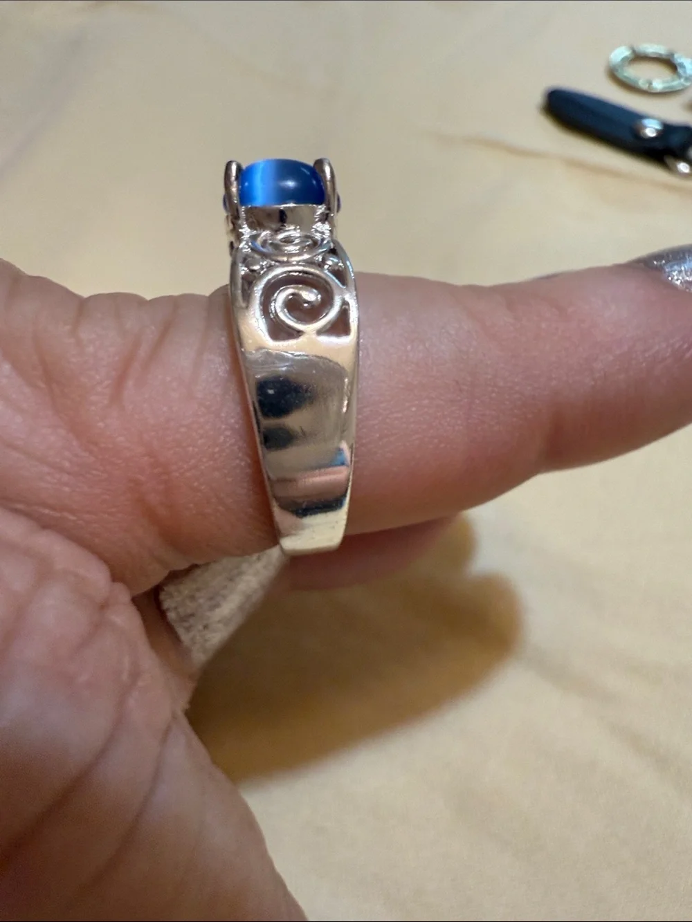 925 Sterling Silver Blue Gemstone Silver Filigree Ring - Women's Jewelry